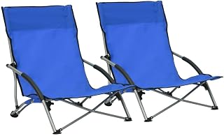 Sillas de playa plegables 2 piezas Azul Tela Sillas Balcón Muebles de Terraza para Patios
