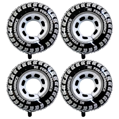 Rijcy Wheel Balloons 4Pcs Race Car Tire Balloons 30 inch Racing Cars Wheels Theme Party Supplies Birthday Party Decorations