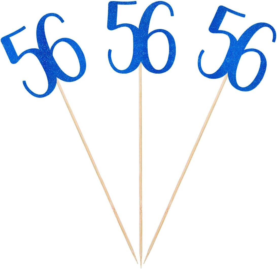 Blue Glitter 56th Birthday Centerpiece Sticks, 12-Pack Number 56 Table Topper Anniversary Party Decorations