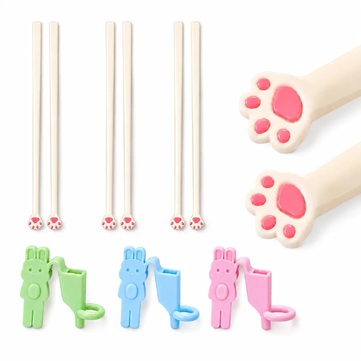 Cat Paw Chopsticks, 3 Pairs Chopsticks Reusable Non-Slip Cute Pink Paw Print with Chop Stick Corrector,Lightweight Easy Grip Chinese Animal Design Chop Sticks for Women,Adults,Fun Kitty Lover