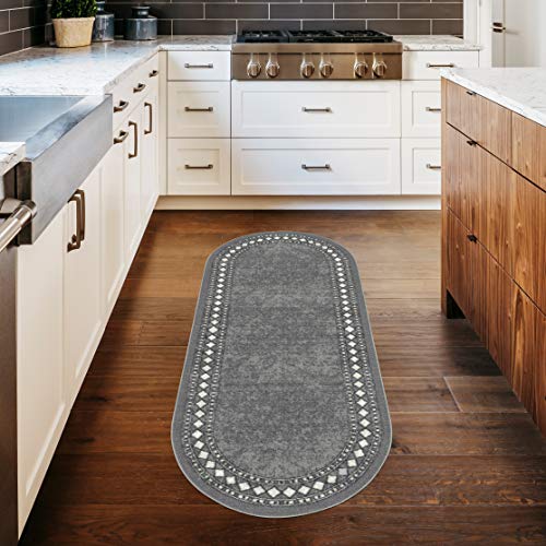 Antep Rugs Alfombras Modern Bordered 2x5 Non-Skid (Non-Slip) Low Profile Pile Rubber Backing Kitchen Area Rugs (Gray, 2