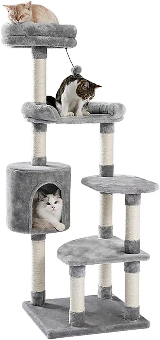 ANPPEX Grey Cat Tree for Indoor Cats, 55-inch Multi Levels Cat Tower with Scratching Posts and Condo, Cat Climbing Stand with Plush…