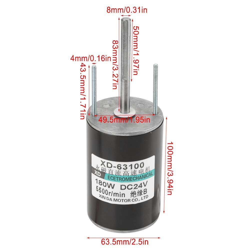 12 / 24V 150W de alta velocidad CW/CCW Imán permanente DC Motor para generador de bricolaje(5500RPM(24V))