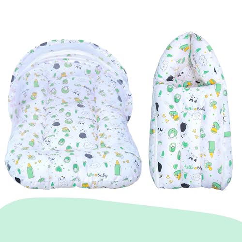 Image of Baby Bedding Set for New Born Baby Sleeping Bag, Mosquito Net Bed Suitable Upto 6 Months Babies (Panda Green)