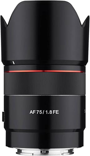 Rokinon AF 2.953 in F1.8 Lente de teleobjetivo compacto de enfoque automático para Sony FE Mount, negro (IO75AF-E)
