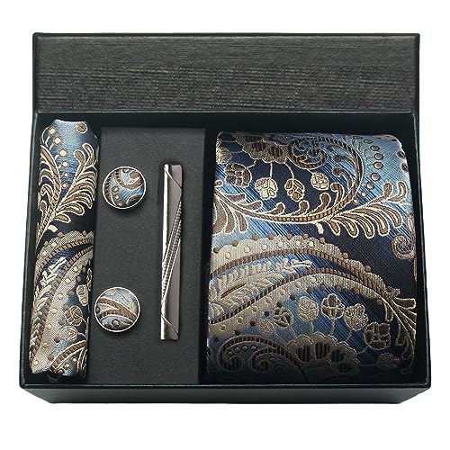 Image of Paisley Floral Mens Tie Formal Necktie Pocket Squares Ties Clips Cufflinks Classic for Men Set