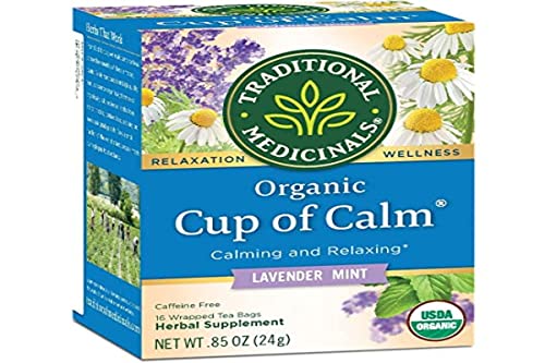 Traditional Medicinals Organic Cup of Calm Lavender Mint Herbal Tea, Calming & Relaxing, (Pack of 1) - 16 Tea Bags