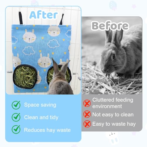 JYNXOR 1 Stück Kaninchen Heutasche, Heu-Futterbeutel, Meerschweinchen Futterstation, Heuraufe Kaninchen, Kleintier Futtersack für Hasen, Chinchillas und Hamster, mit 2 Fenstern