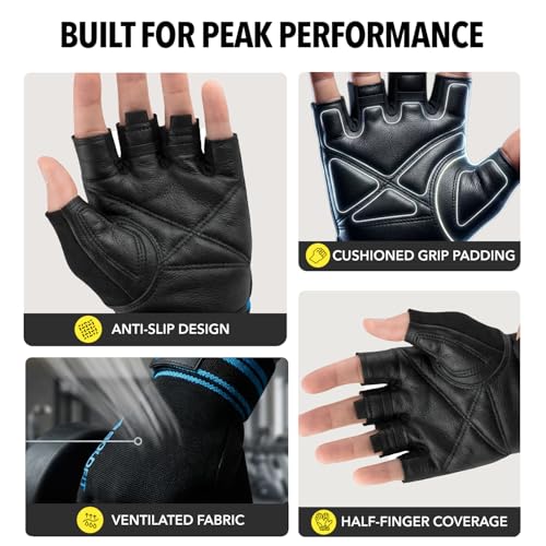 Image of Boldfit Gym Gloves for Men Workout Unisex Hand Gloves for Gym for Men & Women with Wrist Support for Weightlifting, Workout Comfortable Fit Bike Riding, Cycling Handgloves - Irongrip Black Blue XL