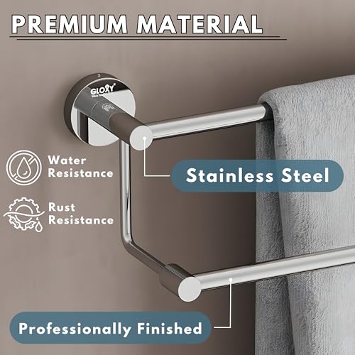 Image of GLOXY Premium 2 Layer Bathroom Towel Rod - 24 iInch Wall Mount Rust Proof Stainless Steel Chrome Finish Towel Rod for Bathroom - Bathroom Fittings Accessory Bath Towel Holder for Home & Hotels