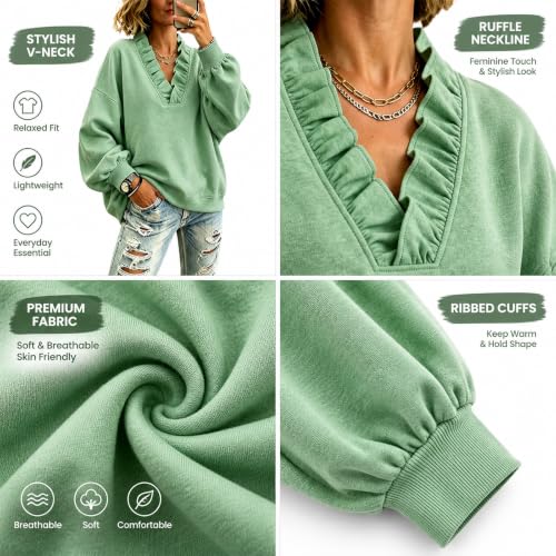 SdGgsgv Ruffle Oversized V Neck Sweatshirt for Women Cute Trendy Pullover - image 4
