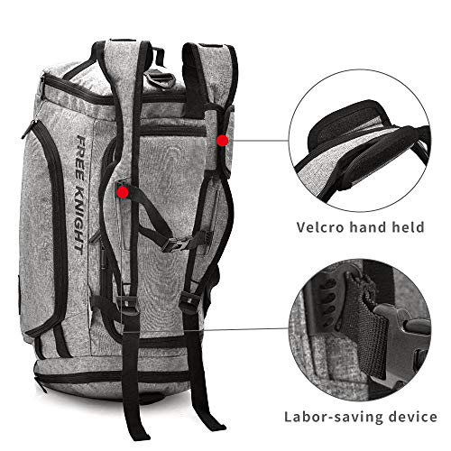 35-40L 3 Way Waterproof Sports Gym Travel Weekender Duffel Bag with Shoe Compartment Overnight Bag (Light Gray)