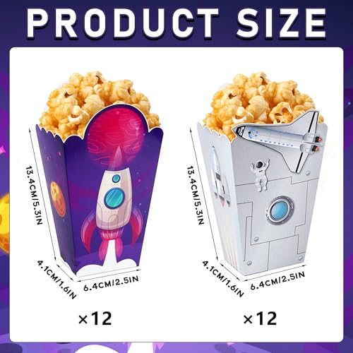Image of 24Pcs Outer Space Themed Paper Popcorn Treat Boxes Candy Cookie Container for Astronaut Galaxy Birthday Party Supplies
