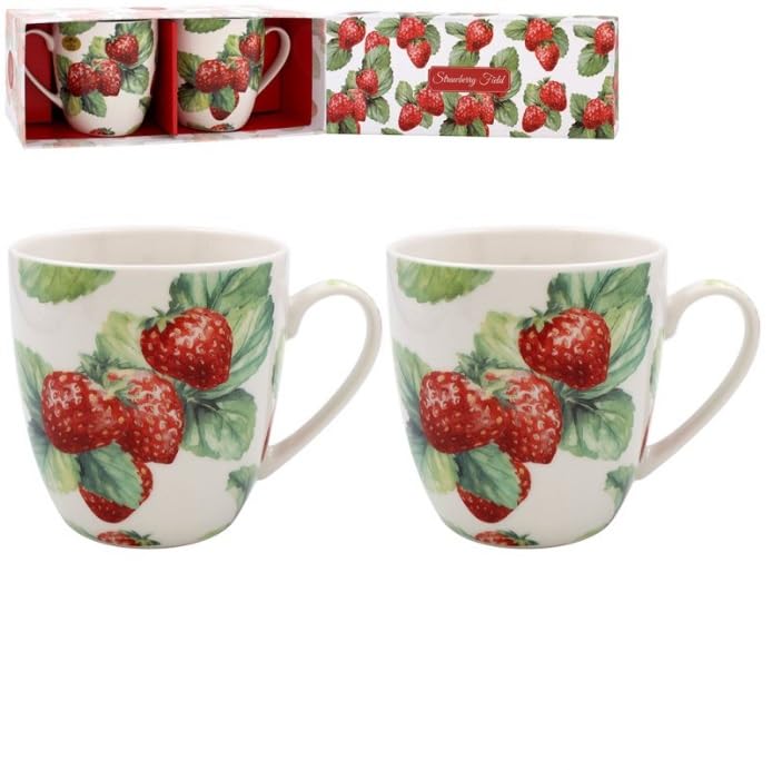 Lesser & Pavey Strawberry Field Mugs Set of 2, White, Standard