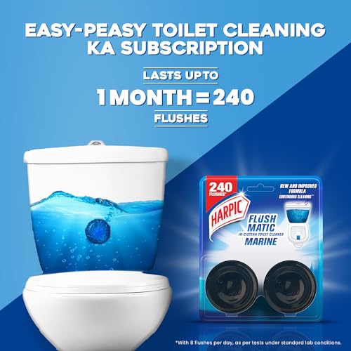 Image of Harpic 100 gm - Marine, Flushmatic In-Cistern Toilet Cleaner Blocks | Suitable for Toilet Bowls (Pack of 3)