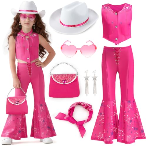 Disfraz completo de vaquera para niñas color rosa fucsia miniatura 1