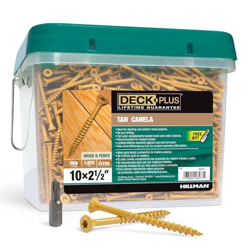 Image of Deck Plus 2-1 /2 Inch Epoxy Coated Exterior Wood and Fence Screws #10 x 2-1 /2 inch Torx /Star Drive Included Coarse Thread, Outdoor Rust Resistant Decking Screw, Tan, 25lb Box, 1825 Pieces | 48417