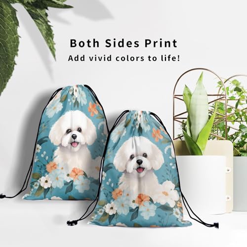 Image of Nerxy Cute Dog Grip Bag - White Bichon Frise Puppy Drawstring Sports Bag