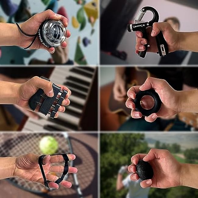 Hand Grip Strengthener Workout Kit (8 Pack) Forearm Grip Adjustable Resistance Hand Gripper, Finger Stretcher, Finger Exerciser, Grip Ring£¬Gyro Ball
