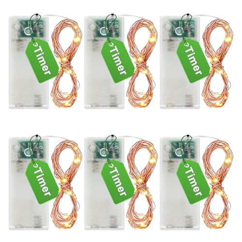 LED Mini Lichterkette Batterie mit Timer,6er Pack 3M 30LED Micro Kupferdraht Lichterkette Innen Batteriebetrieben,Lichterkette Deko für Party,Garten, Weihnachten,Hochzeit,Tree,Bedroom(Warmweiß)