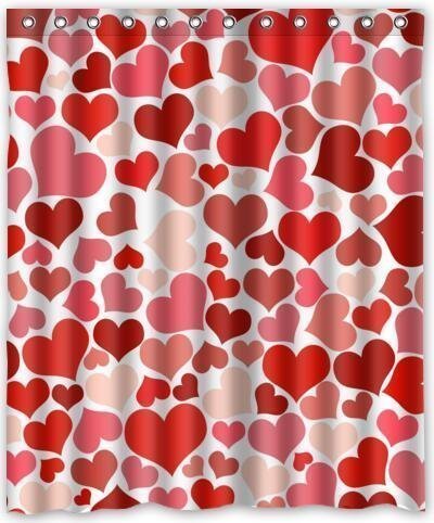 Crystal Emotion Valentine's Day Shower Curtain Set Pattern Bathroom Shower Curtain Rings Included 66x72inch Waterproof 100% Polyester Fabric Bathroom Decorations(Sweetheart)