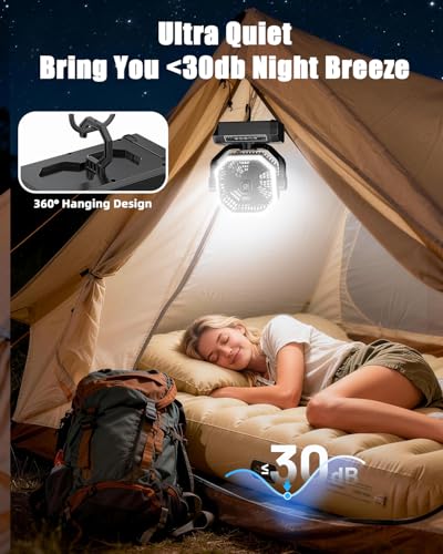 Portable Rechargeable Fan - 9-Inch Camping Fan for Tent, 24000mAh(60Hrs) Battery Operated Fan for Camping, Auto Oscillation Cordless Fans, Tent Fans with Remote/Light, 4 Speeds, 4 Timing, Outdoor - Image 6