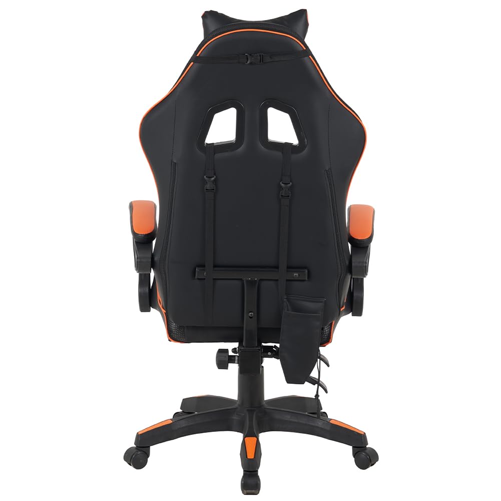 Shally Dogan Sedia Gaming da Scrivania con Striscia LED RGB Multicolore, Rivestimento in Ecopelle, Schienale Reclinabile, Altezza Regolabile da 106 a 116 cm, Poltrona da Ufficio, Cameretta (Arancione)