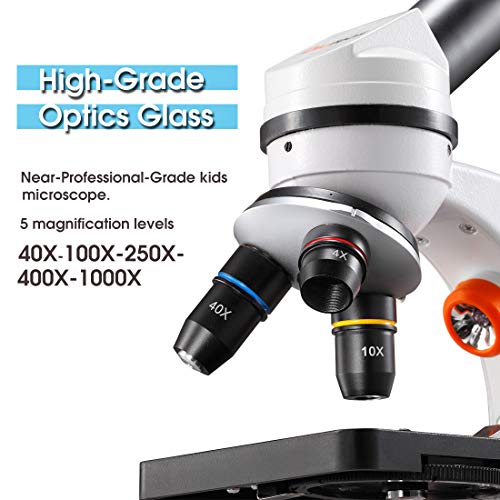 Dicfeos Microscope for Kids and Student, 40X-100X-250X-400X-1000X Magnification, Optics Glass Lens, Dual-Light Illumination, Extra 25X Ocular Lens and Microscope Accessories - Thumbnail 2