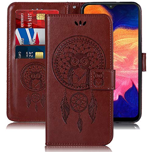 Galaxy A10E Case, Booceicd [Wrist Strap] Luxury PU Leather Wallet Flip Protective Phone Case Cover with Card Slots and Stand for Samsung Galaxy A10e 2019 (Browm)