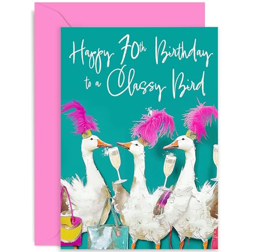 70th Birthday Card For Female Friend - Hummingbird & Purple Flowers Elegant Design With Blank Interior