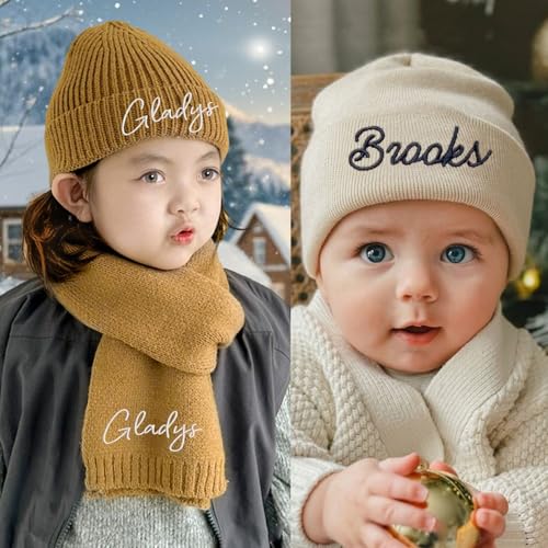 Personalized Toddlers Winter Scarf Gloves Set 3 Pcs, Custom Embroidered Name Beanie Hat, Knit Warm Set for Kids2