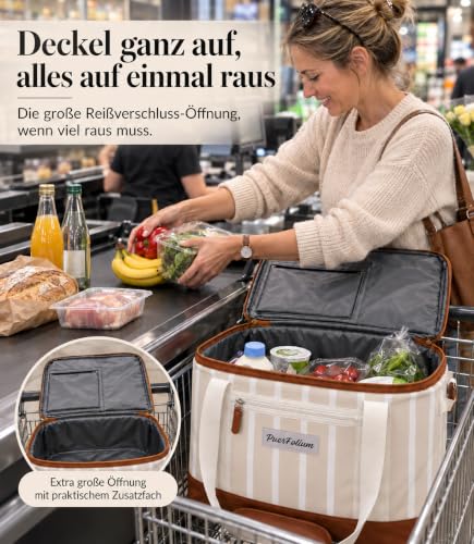 PuerFolium Kühltasche groß 45L Kühlbox XXL faltbar Picknick Strand Beige – Ansicht 3