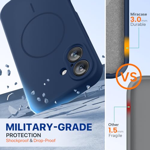 Image of Miracase Magnetic for iPhone 16 Plus Case, [Soft Anti-Scratch Microfiber Lining], Compatible with MagSafe, Liquid Silicone Shockproof Drop Protection Phone Case for 16 Plus,Dark Blue
