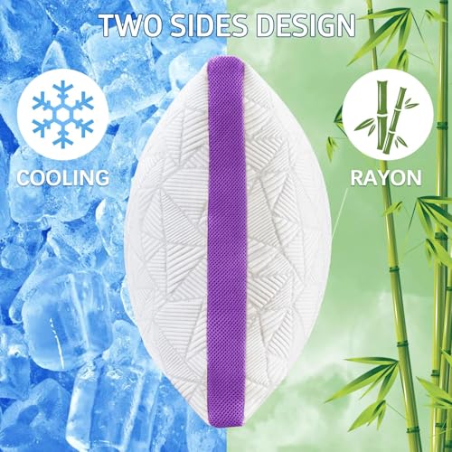 Image of BETU Cooling King Size Pillows Set of 2, Shredded Memory Foam Cool Pillows for Hot Sleepers, Adjustable Firm Soft Support Bed Pillow Perfect for Back Neck Pain and Side Sleeping with Cover, Purple