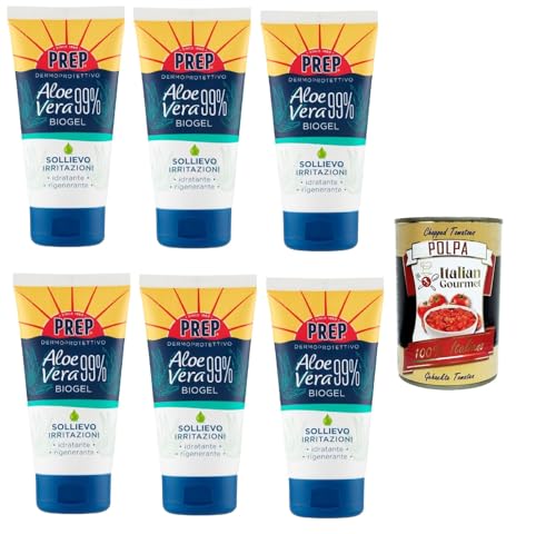 Pep Dermoprotettivo Aloe Vera 99% Biogel Sollievo Irritazioni, Crema Dermoprotectora Aloe Vera 99% Biokel Relief Irritación 6 x 150 g + Polpa Italiana Gourmet 400 g