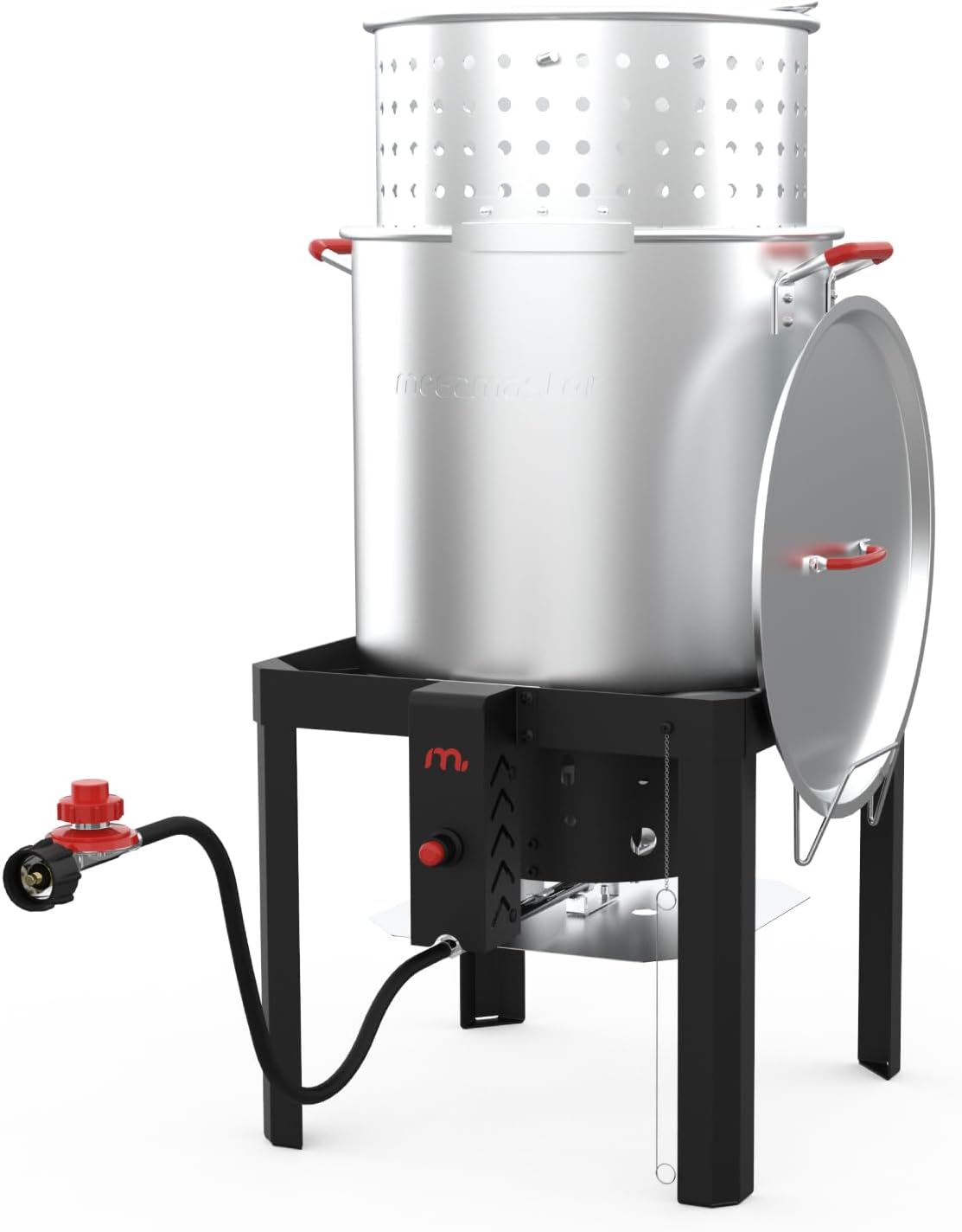 Megamaster 80 Qt Aluminum Turkey Fryer Pot with Basket, Premium Seafood Boil Pot with Lid and Silicon Handles, Large Stock Pot for Frying Turkey, Seafood, Crawfish, Crab - 630-13006