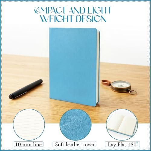 Image of GLUN Soft Touch PU Leather A5 Notebook, Blue Cover Portable Pocket Diary Notepad with Schedule, 242 Writing Pages for Home, School & Office Use