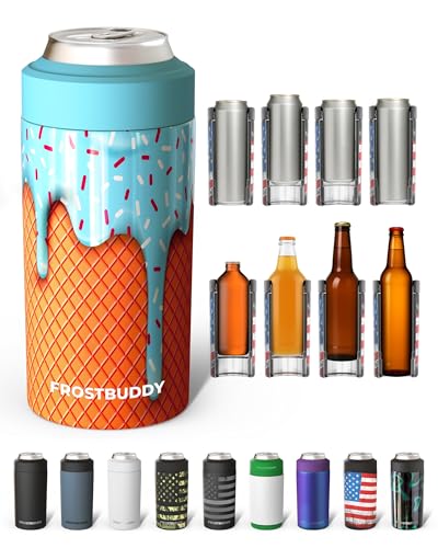 Image of Frost Buddy Universal Can Cooler - Fits all - Stainless Steel Can Cooler for 12 oz & 16 oz Regular or Slim Cans & Bottles - Stainless Steel (Blue Ice Cream)