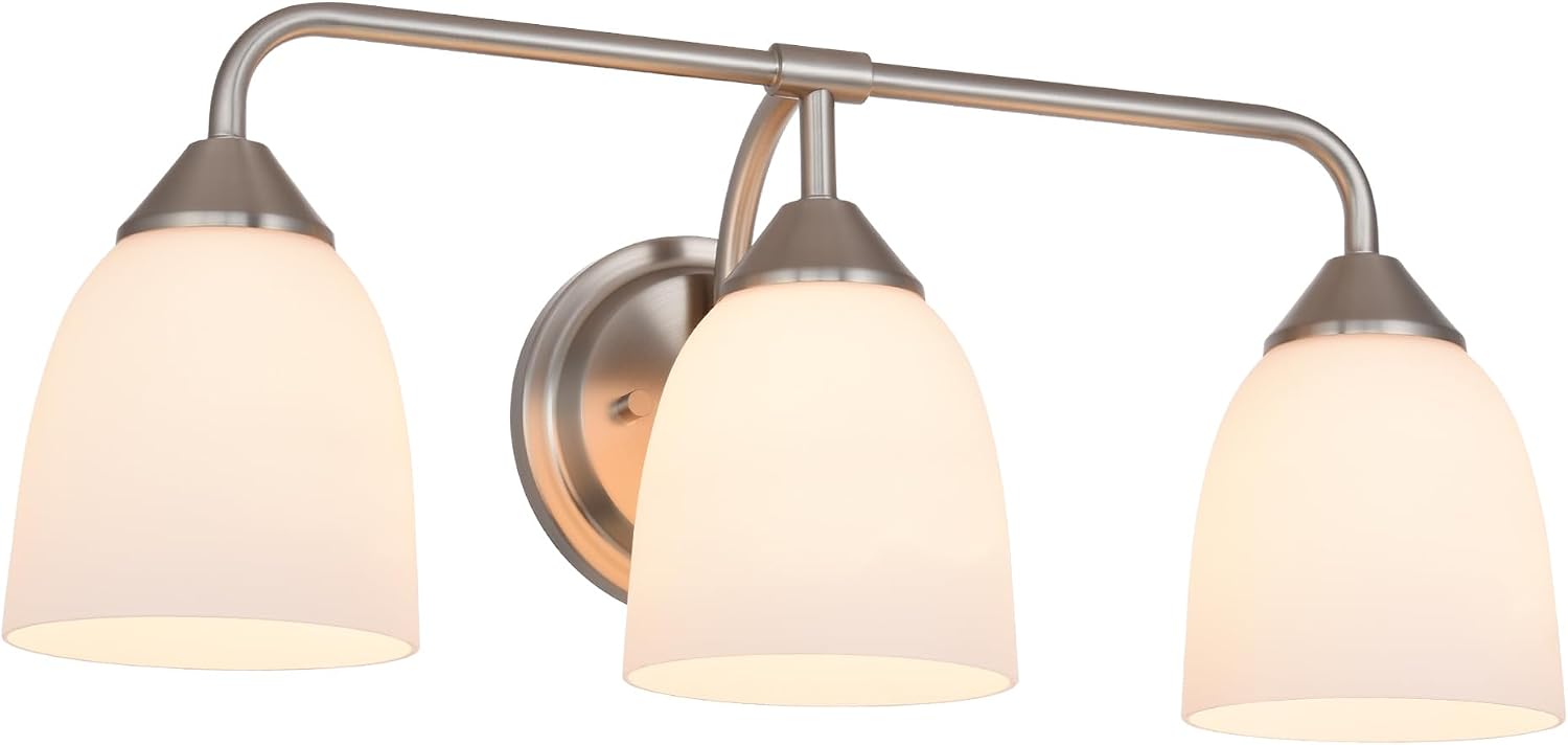 3-Light Traditional Bathroom Vanity Light Fixtures Over Mirror, Modern Vanity Lights for Living Room, Standard E26 Base, Brushed Nickel