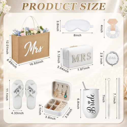 Image of JaGely 9 Pcs Bride to Be Gifts Set Bridal Shower Bachelorette Wedding Gifts with Robe Slippers Tumbler Tote Bag & Bridal Kit