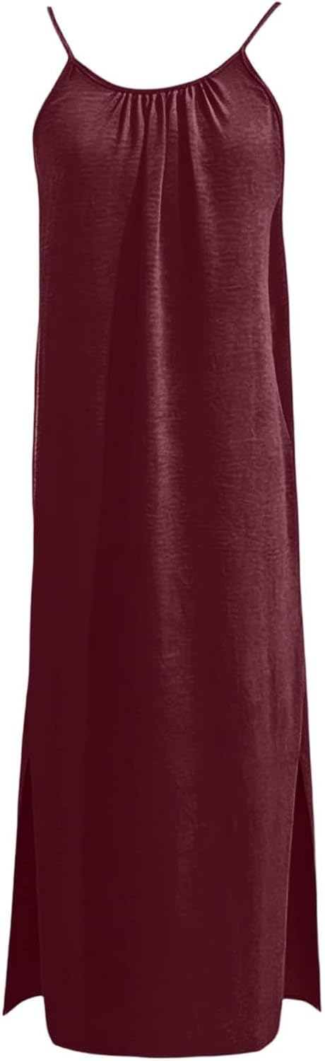 Cami Dresses for Women Sleeveless Cami Lounge Dress Backless Summer Split Dress Beach Maxi Sundresses with Back Tie - Image 7