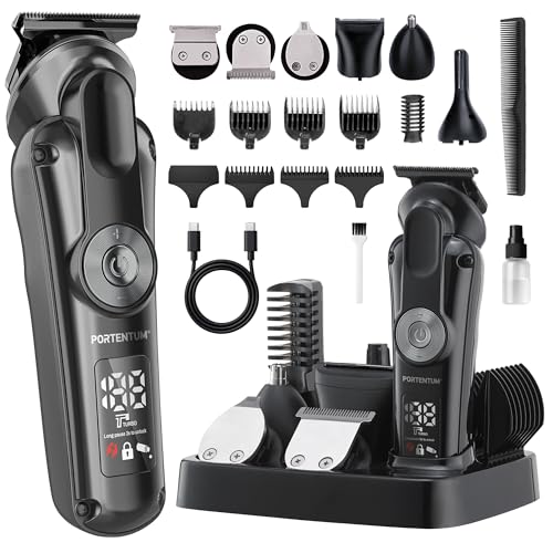 PORTENTUM Tondeuse barbe homme – Lot 21 pcs – LED – Rasoir Électrique Visage et Corps –...