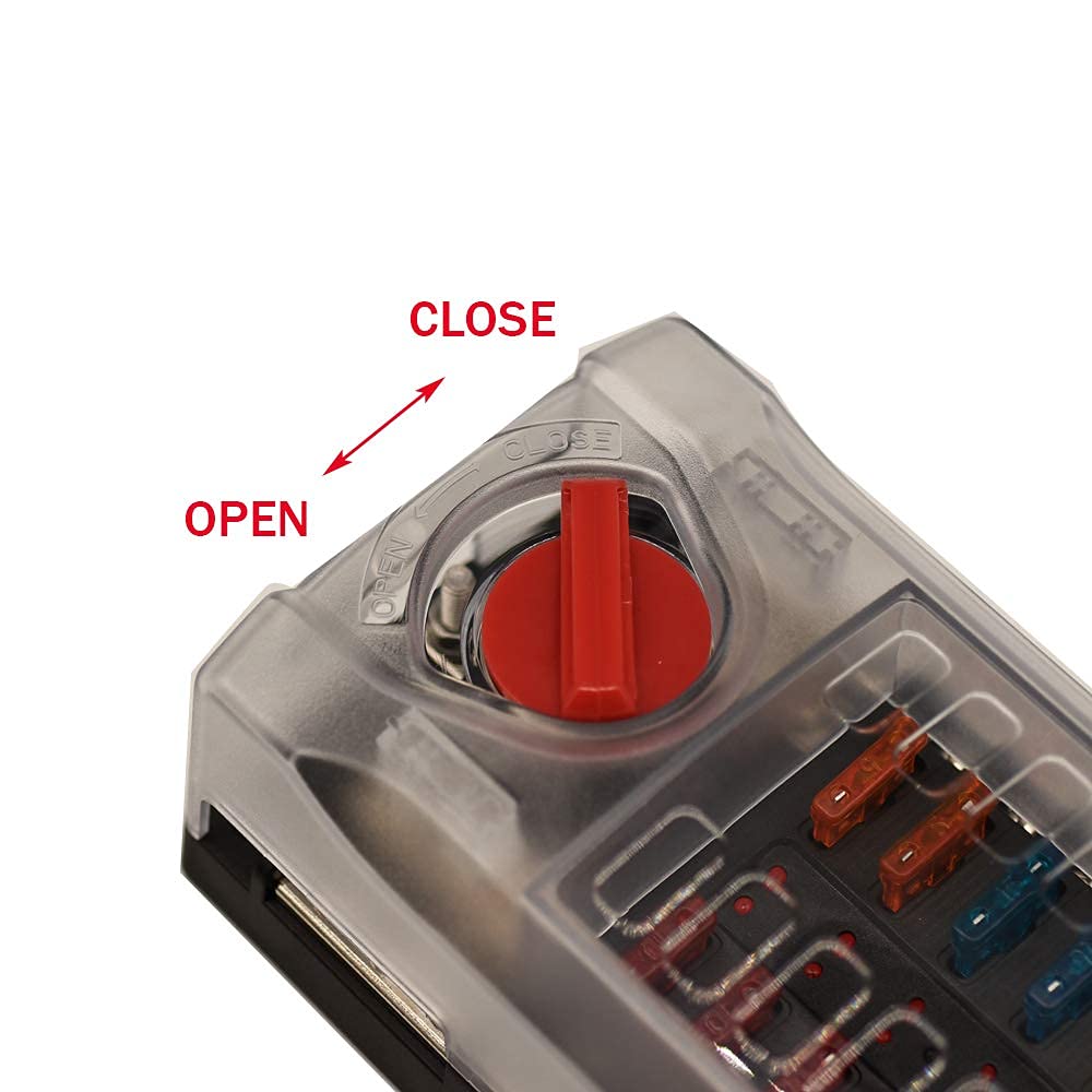 Boîte à fusibles 12 V pour voiture - 12 compartiments - Avec affichage LED - Couvercle de protection et 12 fusibles standard pour voiture, bateau, RV, Van, Suv, camion