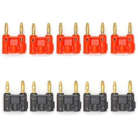 Eightnoo 10 Pack Gold Plated Dual Banana Plug Speaker Connectors Screw Type Dual Tip Banana Plug Clips for Speaker Wires Black+Red Cover