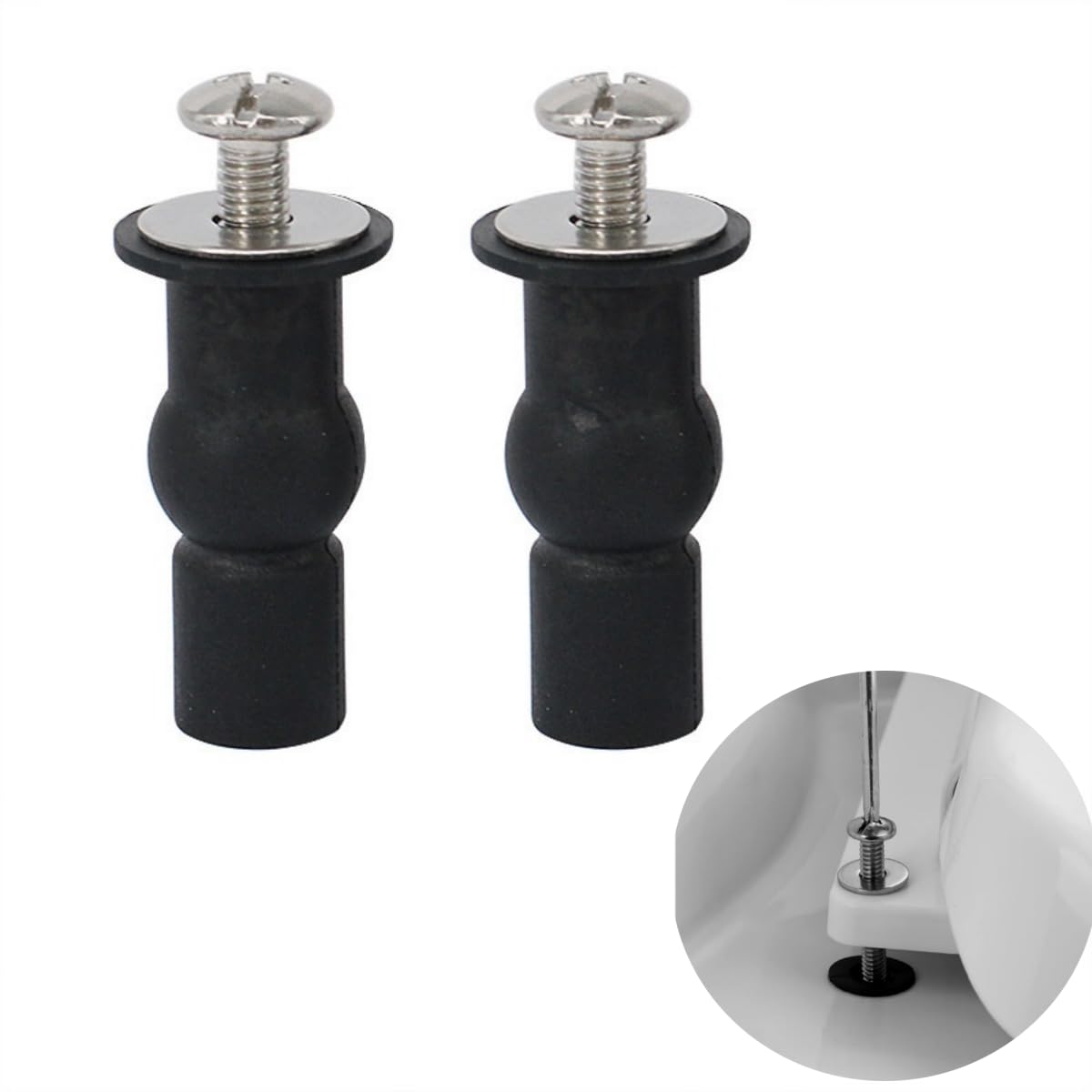 2Pcs Toilet Seat Screws - Universal Expanding Rubber Toilet Seat Bolts Replacement Kit with Metal Washers, Toilet Seat Hardware for 14-16mm Hole Top Mount Toilet Seat Hinges