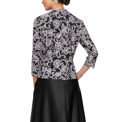 Image of Alex Evenings Women's Stretch Embroidered Formal Event Blouse With Center Front Scallop Detail and Illusion Sleeves