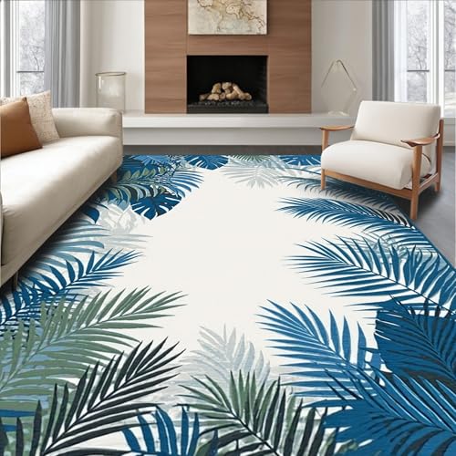ODIKA Flatwoven Area Rug 4x6 ft, Island Escape Grey Tropical Botanical Print, Non Slip, Stain Resistant, Washable High Traffic Area Rugs for Living Room, Bedroom Decor
