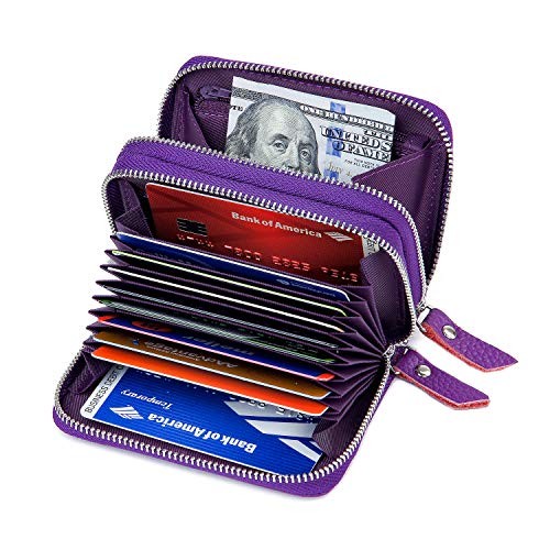 KALMORE Wallets for Women Genuine Leather Double Zipper RFID Blocking Purse with Coin Pocket2