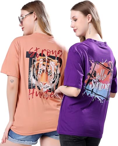 Image of London Hills Women's Cotton Blend Oversized Fit Oversized Tshirt || Oversized Tshirt- Pack of 2