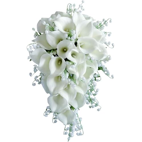 HXSCOO Mazzi da Sposa a Cascata Bianchi for Matrimonio Calla Lilies Bouquet da Sposa for la Sposa Decorazione Romantica for la Festa Nuziale Confessione
